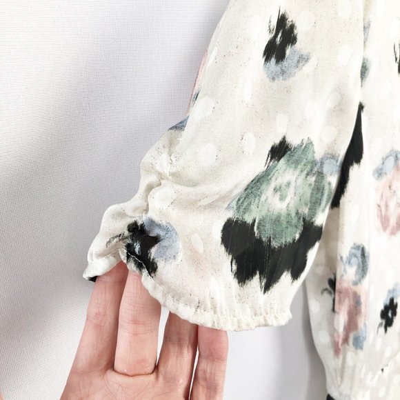 Topshop Floral Polka Dot Tea Dress Puff Ruched Sleeves V-Neck Slip Corset Summer - Picture 7 of 9